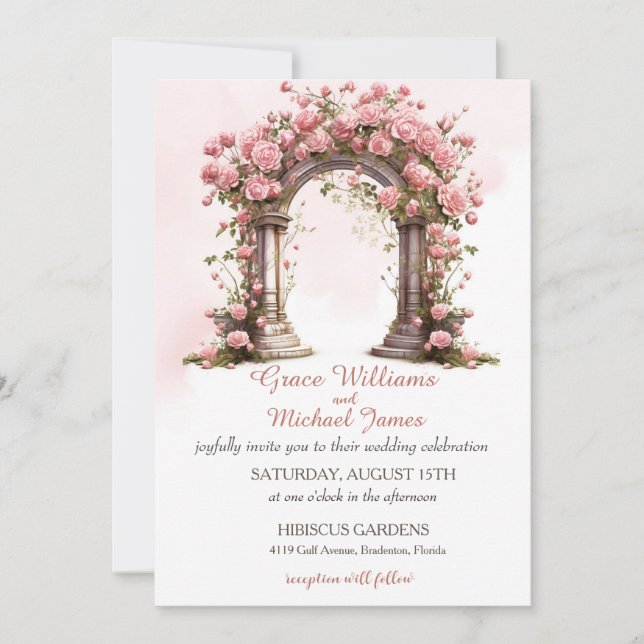 Invitación a la boda de Boho Boda Arch Rosas de Ru (Anverso)