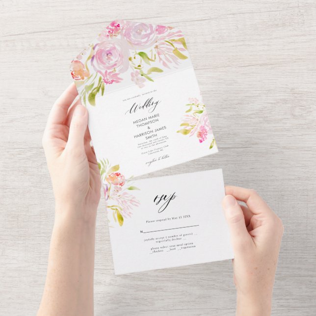 Invitación a la boda de Boho Bouquet Rosa de acuar (desgarro)