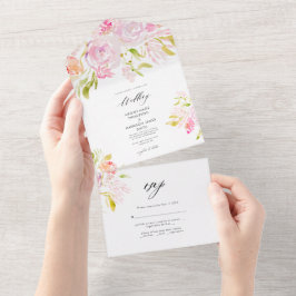 Invitación a la boda de Boho Bouquet Rosa de acuar