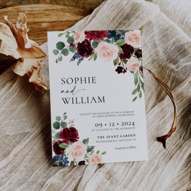 Invitación a la boda de Boho Burgundy Rubor (Subido por el creador)