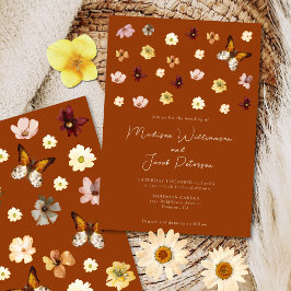 Invitación a la boda de Boho Burnt Naranja Wildflo