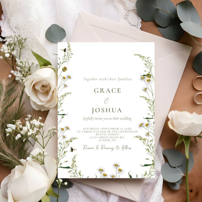 Invitación a la boda de Boho Daisy Beidge Wildflow (Subido por el creador)