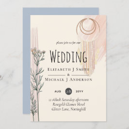 Invitación a la boda de BOHO Dusty Blue Peach