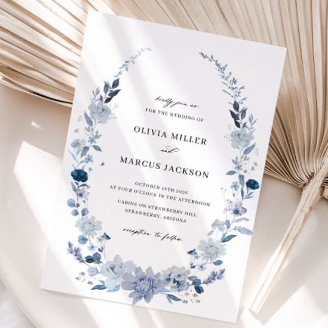 Invitación a la boda de Boho Dusty Blue Wildflower (Invitation Front)