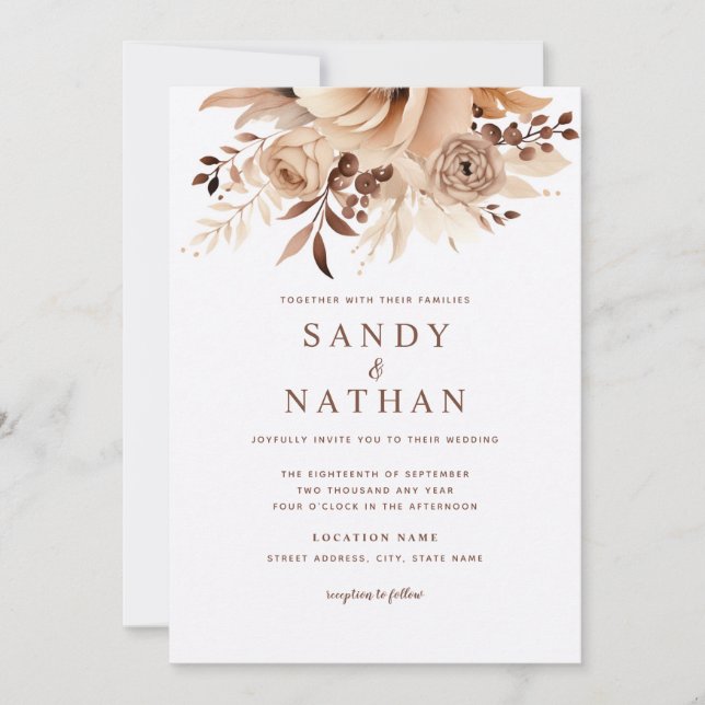 Invitación a la boda de Boho Floral Beige (Anverso)
