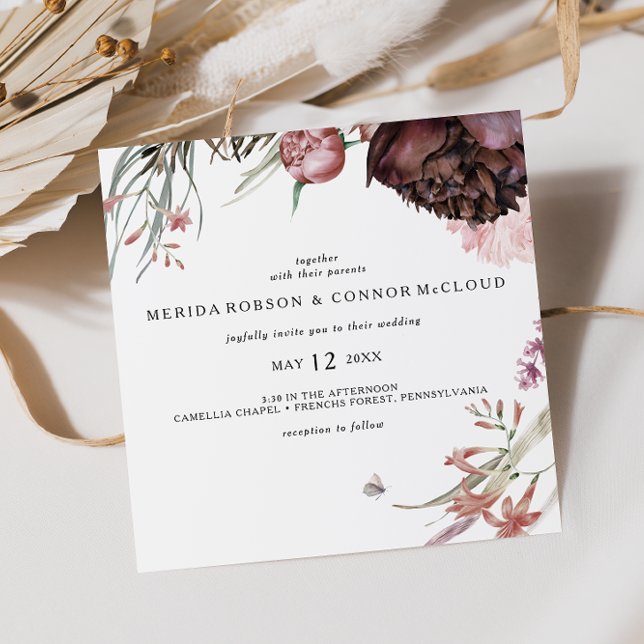 Invitación a la boda de Boho floral en Borgoña (Subido por el creador)