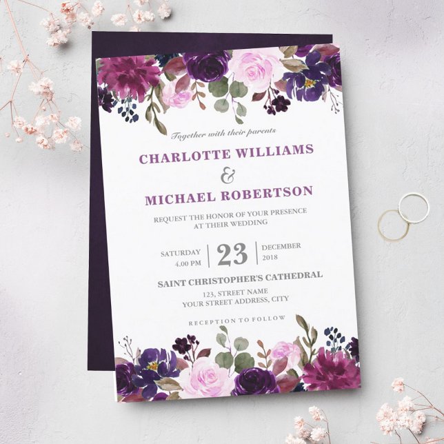 Invitación a la boda de Boho Floral Purple Lavende (Subido por el creador)