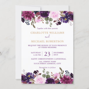 Invitación a la boda de Boho Floral Purple Lavende