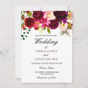Invitación a la boda de Boho Floral Púrpura Borgoñ