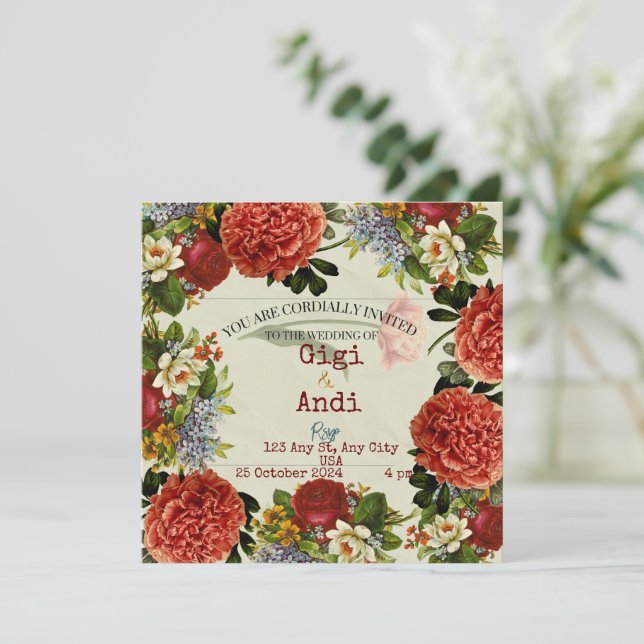 Invitación a la boda de Boho floral retro (Anverso de pie)
