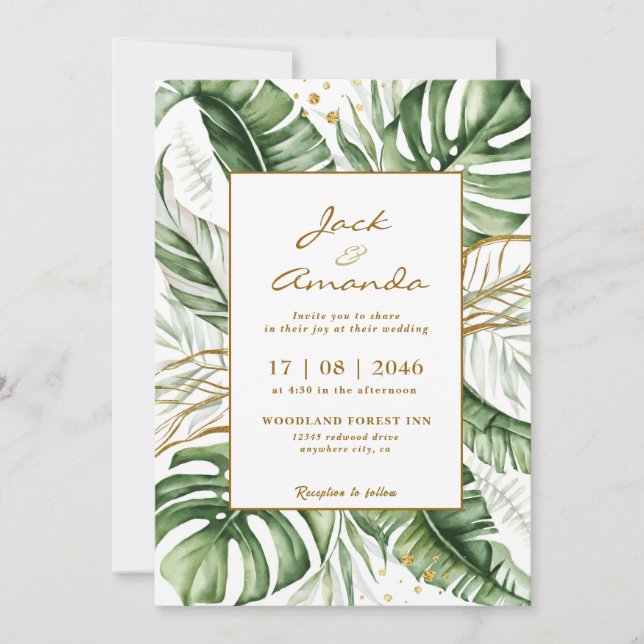 Invitación a la boda de Boho Green Leaf Greenery (Anverso)