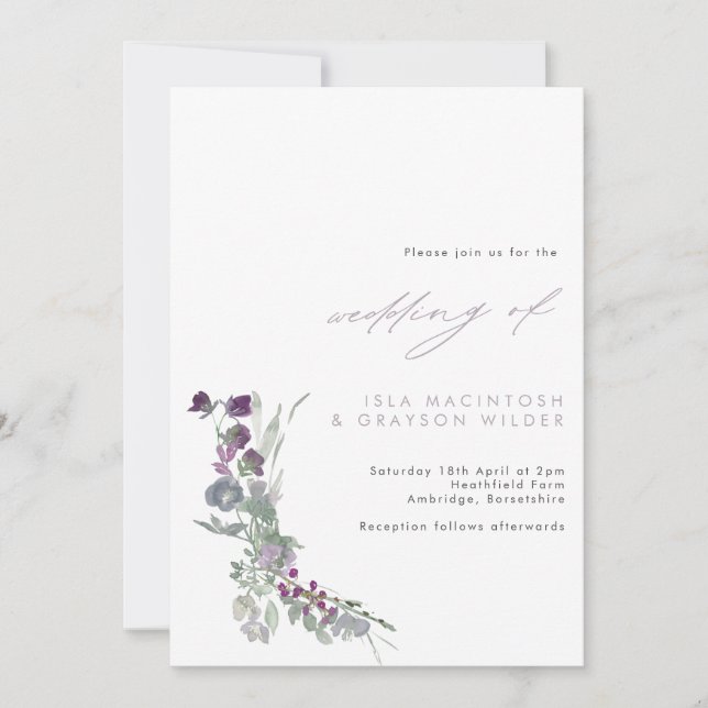 Invitación a la boda de Boho Lilac Wild Flowers (Anverso)