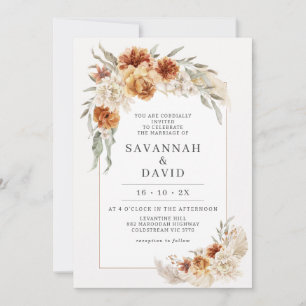 Invitación a la boda de Boho Naranja Floral Pampas