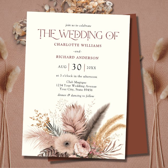 Invitación a la boda de Boho Pampas Grass Terracot (Subido por el creador)