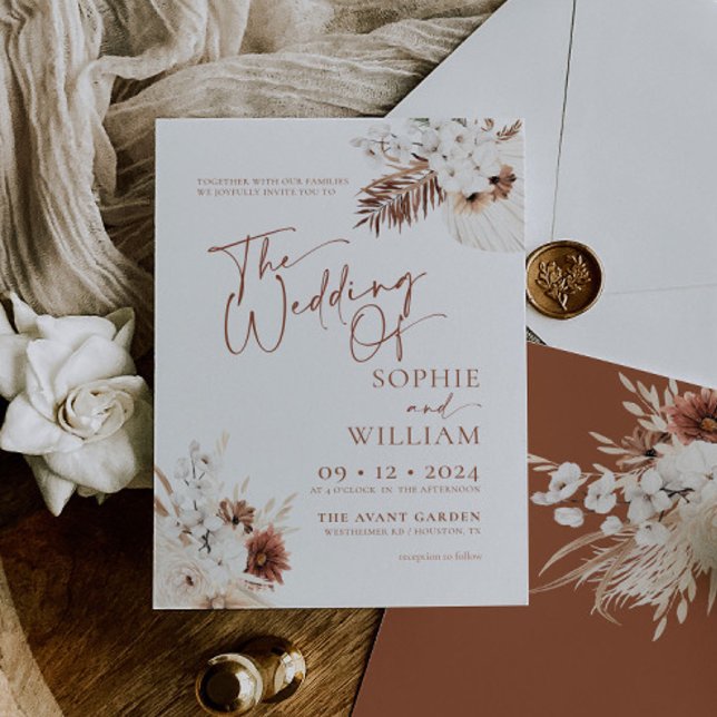 Invitación a la boda de Boho Pampas Terracotta (Subido por el creador)