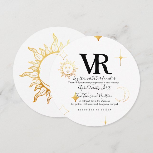 Invitación a la boda de Boho redondo Celestial (Anverso / Reverso)
