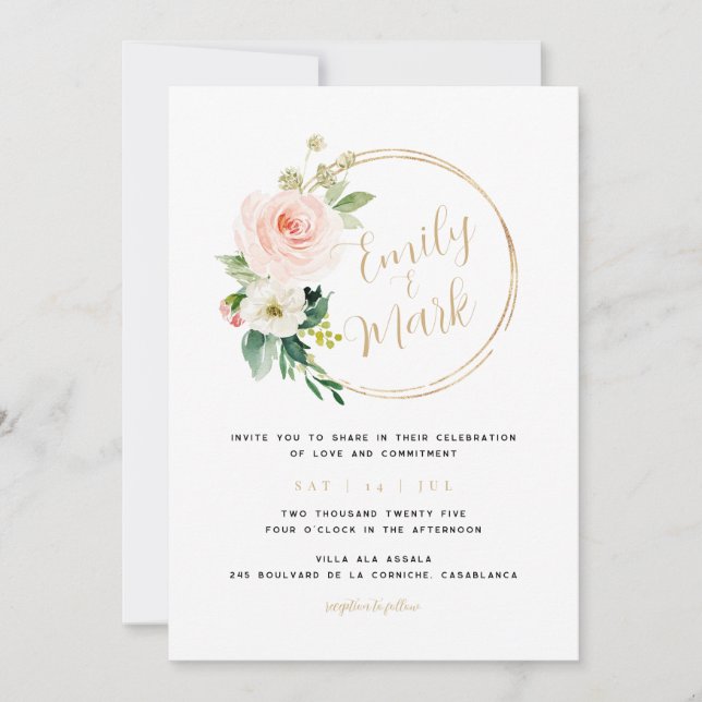 Invitación a la boda de Boho Rubor Florals (Anverso)