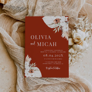 Invitación a la boda de Boho rust Pampas
