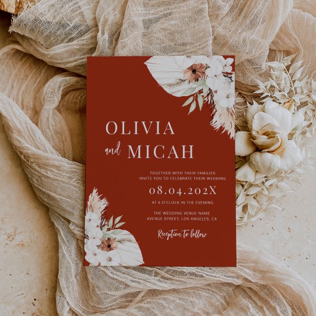 Invitación a la boda de Boho rust Pampas (Subido por el creador)