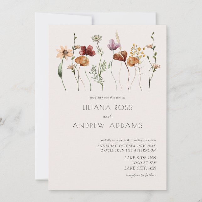 Invitación a la boda de Boho Simple Wildflower (Anverso)