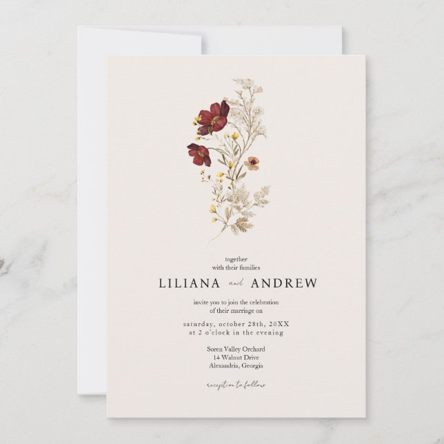 Invitación a la boda de Boho Simple Wildflower (Anverso)