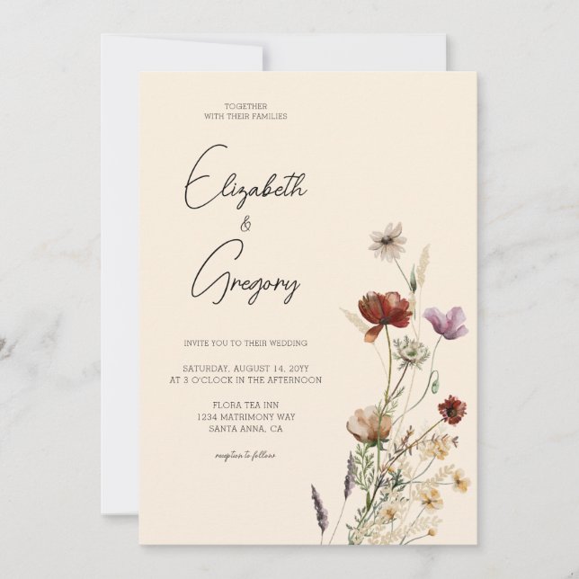 Invitación a la boda de Boho Wildflower (Anverso)