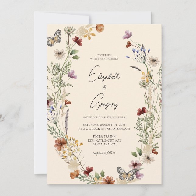Invitación a la boda de Boho Wildflower (Anverso)
