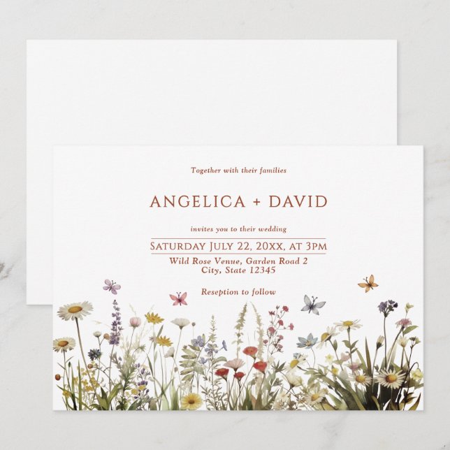 Invitación a la boda de Boho Wildflowers Butterfli (Anverso / Reverso)
