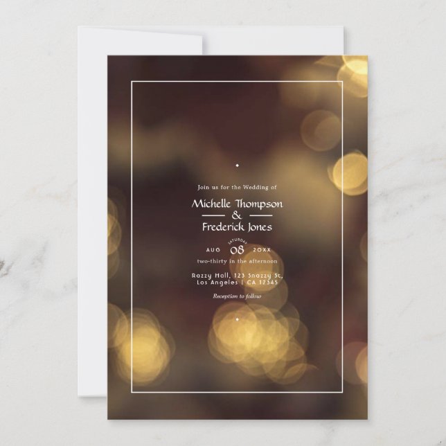 Invitación a la boda de Bokeh de oro (Anverso)