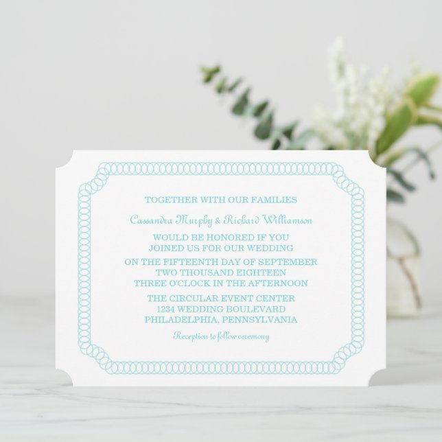 Invitación a la Boda de Boletos de Aqua Encircled (Anverso de pie)