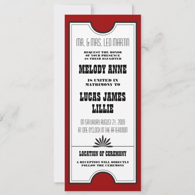 Invitación a la boda de boletos de teatro (Anverso)