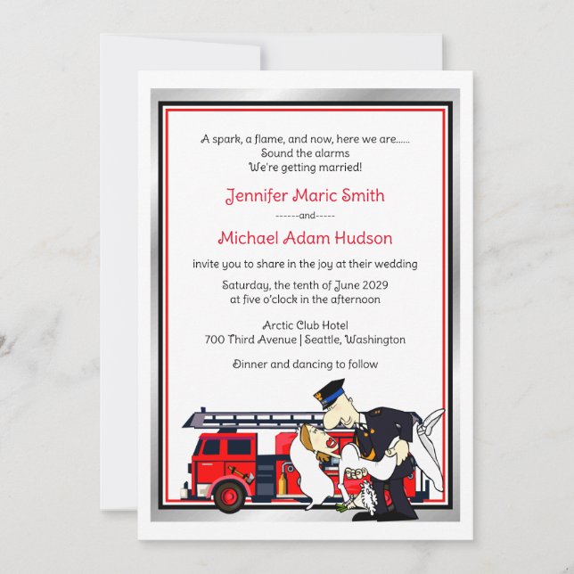 Invitación a la boda de bomberos (Anverso)
