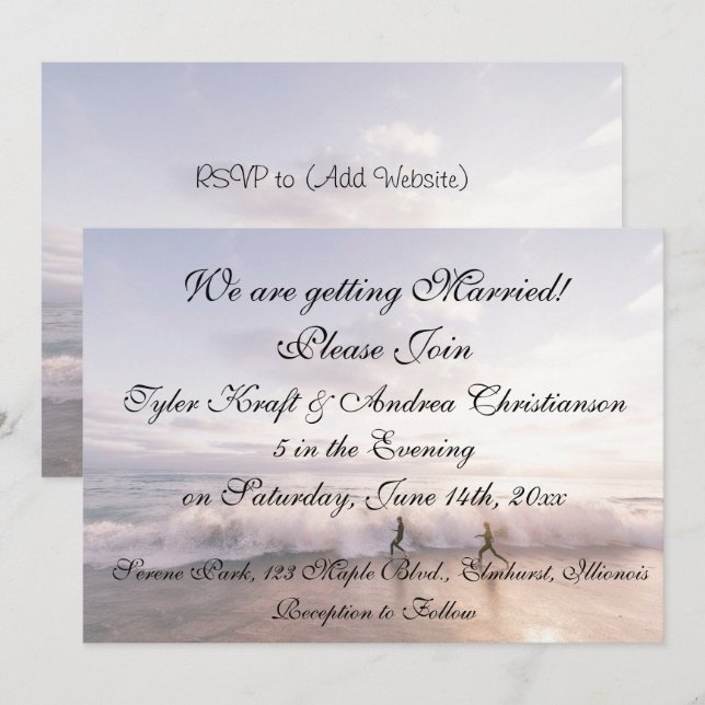 Invitación a la boda de bonito Beach Ocean Waves S (Anverso / Reverso)