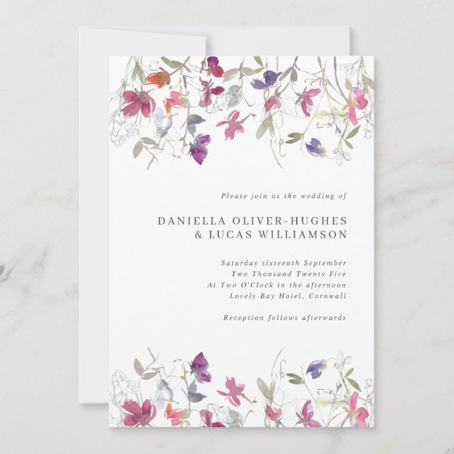 Invitación a la boda de bonito dulce morado (Anverso)