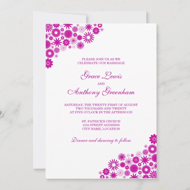 Invitación a la boda de bonito Florals Fuchsia (Anverso)