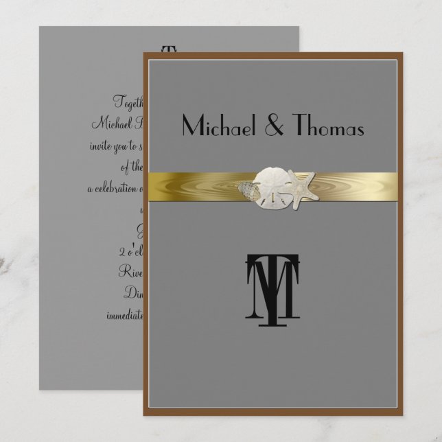 Invitación a la boda de bonito, pez estrella, y dó (Anverso / Reverso)