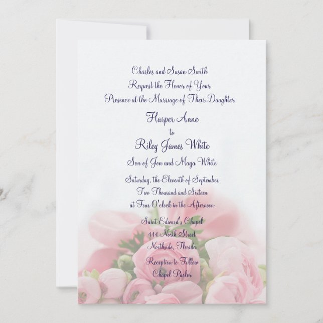 Invitación a la boda de bonito Rosa Bouquet (Anverso)