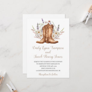 Invitación a la boda de boots occidentales en un p