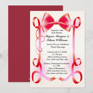 Invitación a la boda de borde de ancho y cinta roj