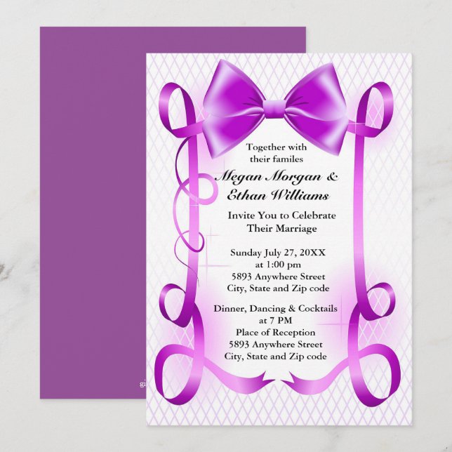 Invitación a la boda de borde de la cinta y la cur (Anverso / Reverso)