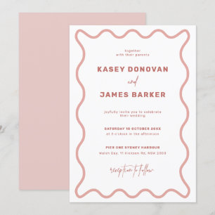 Invitación a la boda de borde de onda rosa y blanc