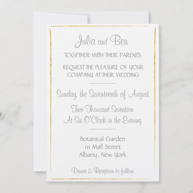 Invitación a la boda de borde de Relieve metalizad (Anverso)