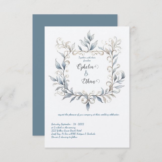 Invitación a la boda de borde floral acuarela (Anverso / Reverso)