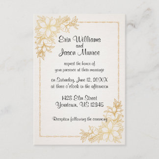 Invitación a la boda de borde floral de oro