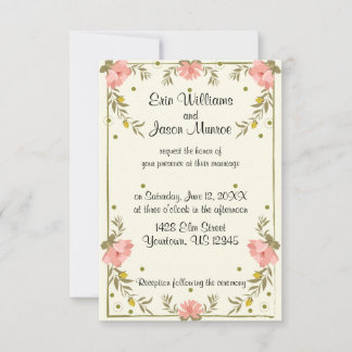 Invitación a la boda de borde floral rosado