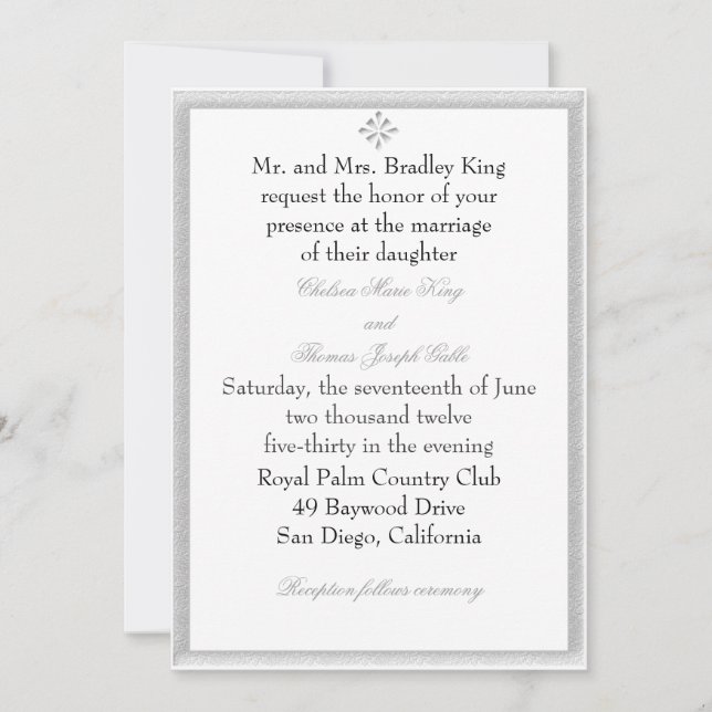 Invitación a la boda de borde gris decorativo (Anverso)