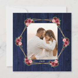 Invitación a la boda de borgoña azul de la Marina 