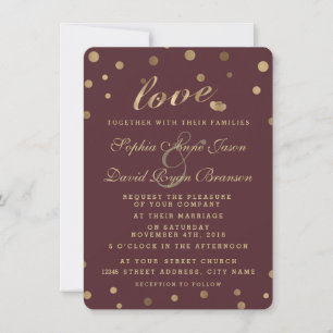 Invitación a la boda de Borgoña de moda Gold Confe