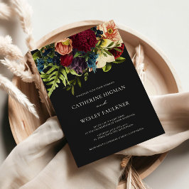 Invitación a la boda de Borgoña Floral Black Moody