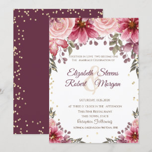 Invitación a la Boda de Borgoña Floral de Diamante